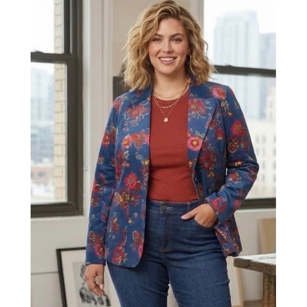 ModCloth Blazer Floral Corduroy Stretch Boho 70's Retro Cottage Jacket Sz 1X NWT